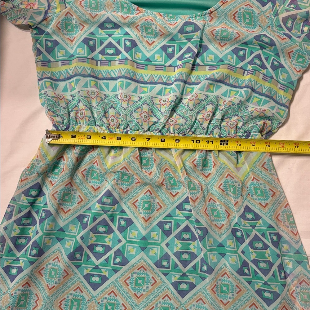 Espresso Teal and Coral Geometric Knee Length Y2K Women’s Dress - Picture 8 of 8